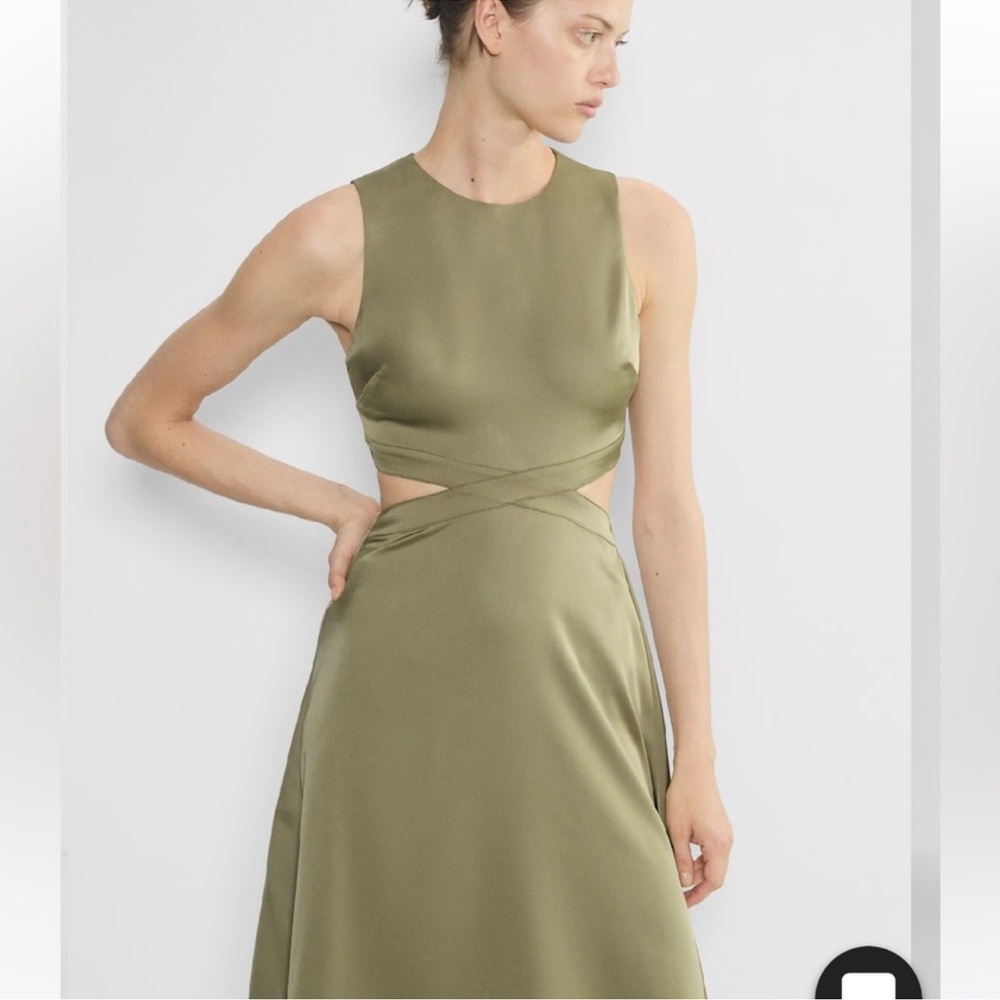 Aritzia Cella Satin Olive Green Maxi Dress